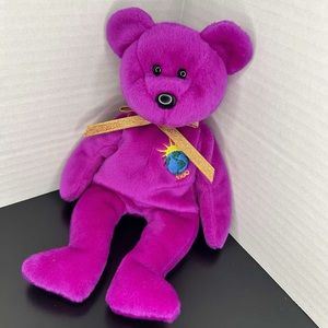Ty Beanie Babies 1999 Millennium Bear Plush Toy Magenta Purple